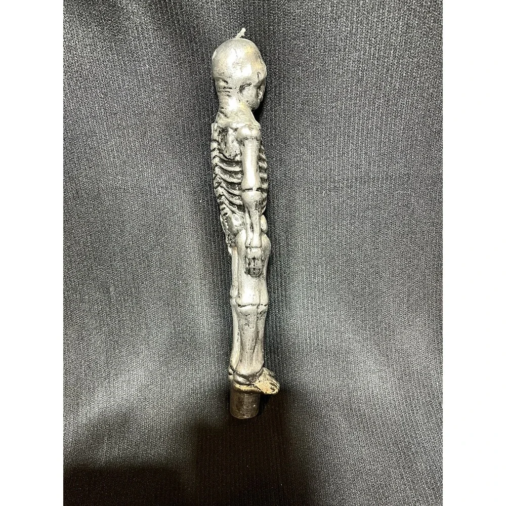 Halloween Taper Candle Skeleton Silver Colored Unused Unique VTG